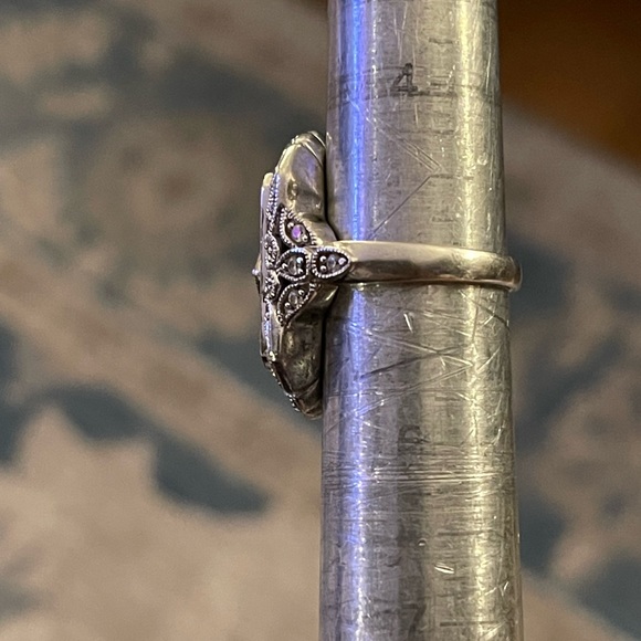 Art Deco style black onyx diamanté crystal sterling silver size 5.0 ring - Picture 10 of 11